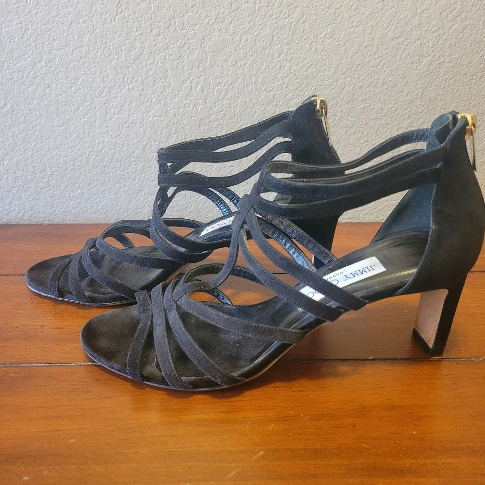 Jimmy Choo Black Selina 85 Suede Strappy Sandals